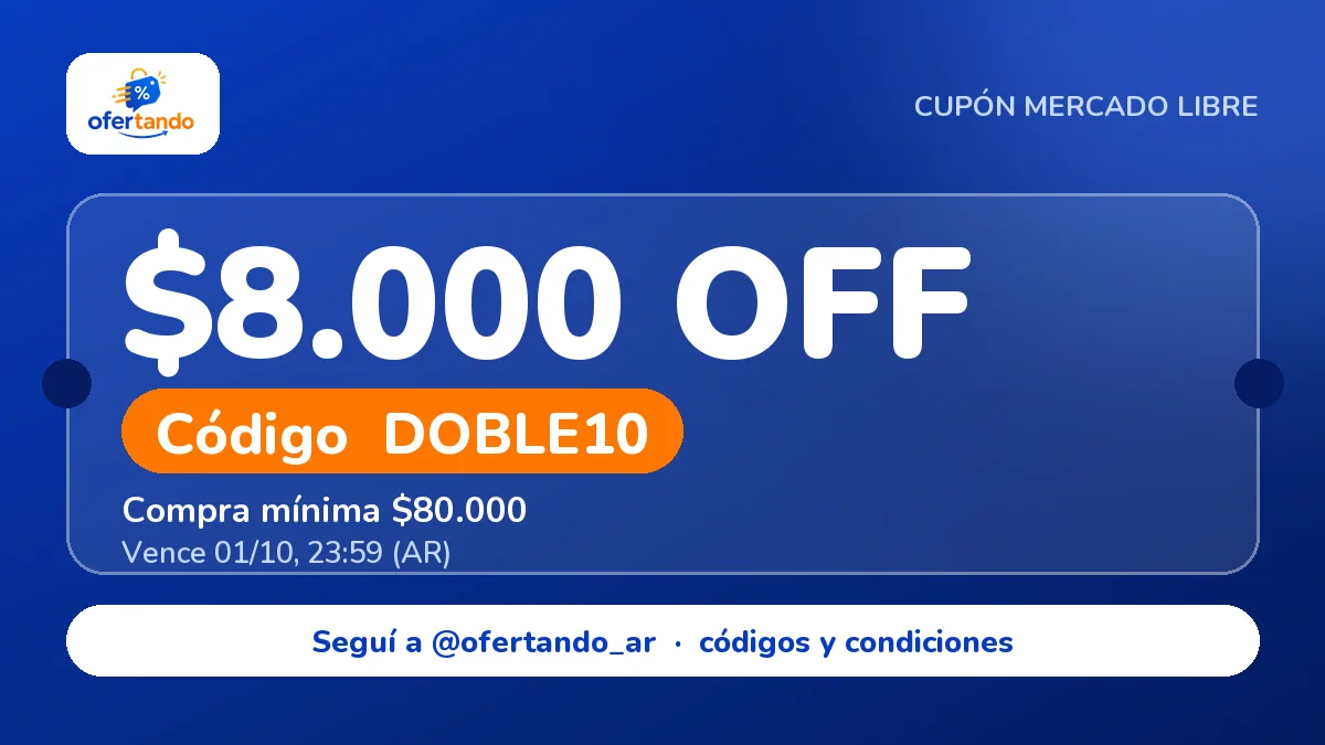 Cupón DOBLE10 de Mercado Libre: $8.000,00 de descuento