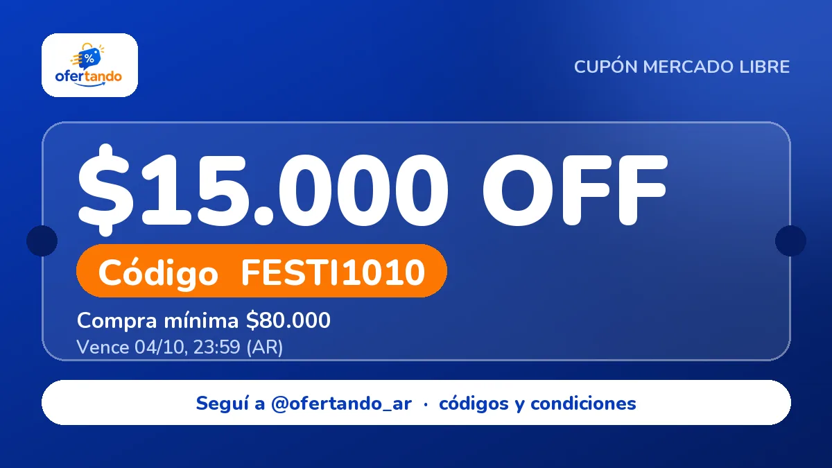 Cupón FESTI1010 de Mercado Libre: $15.000,00 de descuento