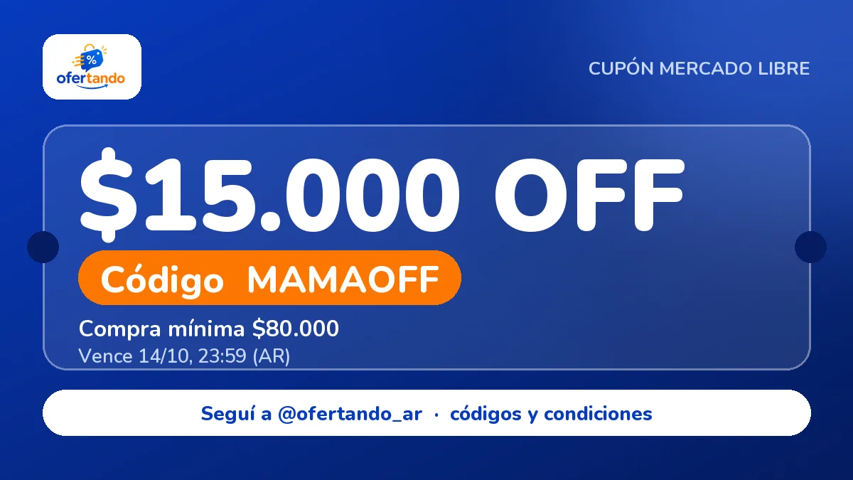 Cupón MAMAOFF de Mercado Libre: $15.000,00 de descuento