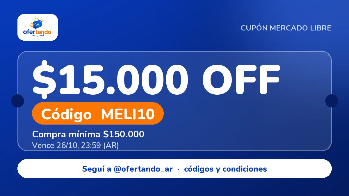 Cupón MELI10 de Mercado Libre: $15.000,00 de descuento