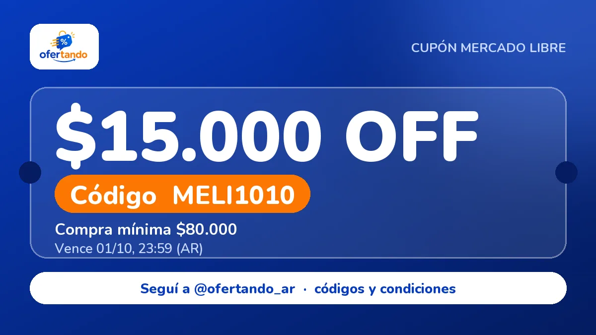 Cupón MELI1010 de Mercado Libre: $15.000,00 de descuento