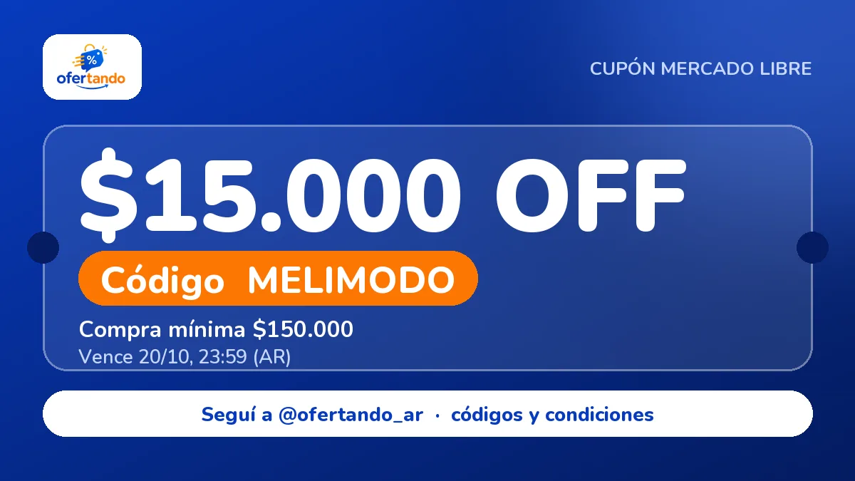 Cupón MELIMODO de Mercado Libre: $15.000,00 de descuento